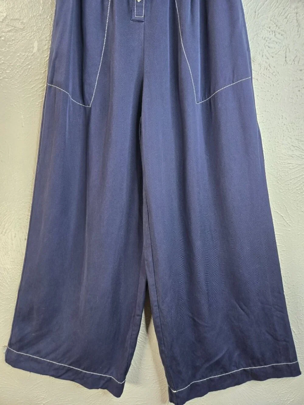 Pull On Wide Leg Button Pants Navy Blue Relaxed Colette Gauchos Sailor Nautical